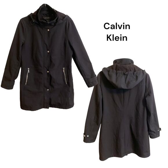 Calvin Klein Coat Jacket Women's SZ M Black Soft Shell Insulated Hood Detach - Picture 1 of 14